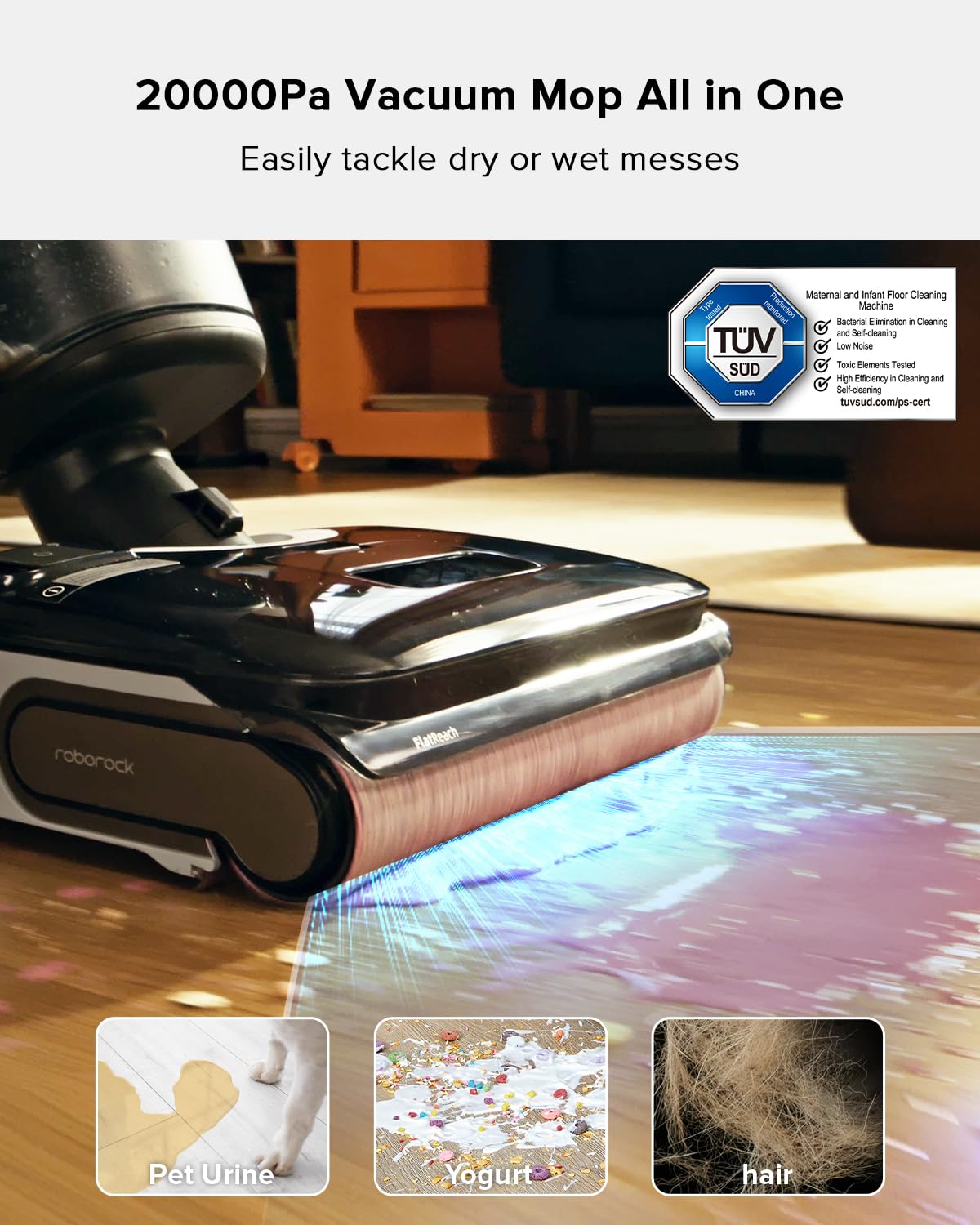 roborock F25 BX Aspiradora en Seco Húmedo, Trapeador Aspirador Inalámbrico Todo en Uno con 20000 Pa, Secado por Aire Caliente y Autolimpieza a 194 °F, Trapeador Húmedo Sin Enredos para Pisos Duros, 180°