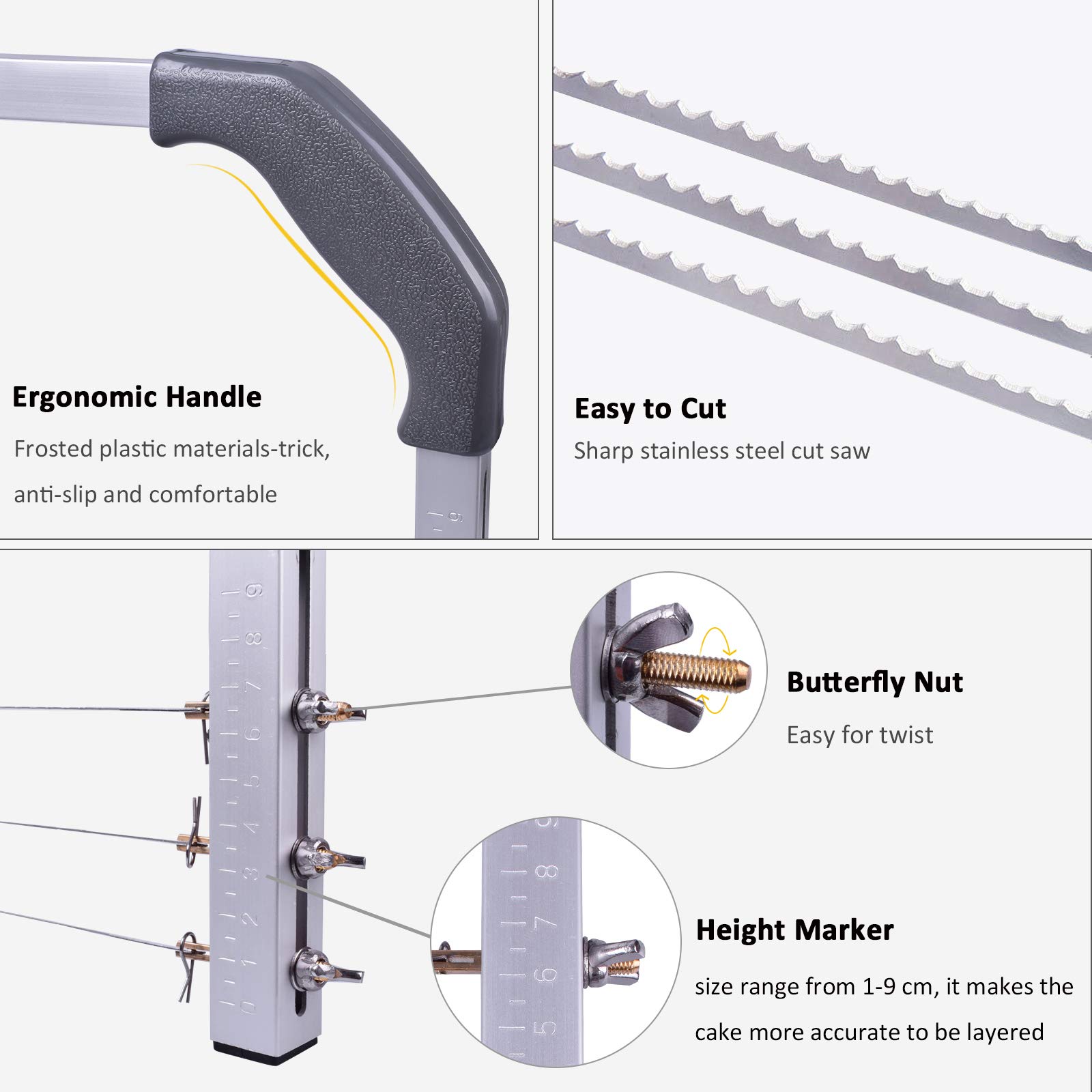 Bonviee Adjustable Cake Leveler Professional Layer Cake Slicer Cutter 3 Blades Stainless Steel Cut Saw 18\