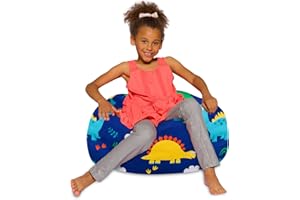 Posh Creations Bean Bag Chair for Kids, Teens, and Adults Includes Removable and Machine Washable Cover, Canvas Dinos on Blue, 27in - Medium