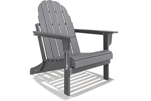 BUPPLEE Folding Adirondack Chair - Durable HDPE Poly Lumber All-Weather Resistant, Foldable Oversized Balcony Porch Patio Outdoor Chair for Lawn, Backyard, Deck, Garden, Camping - Easy Installation, Gray
