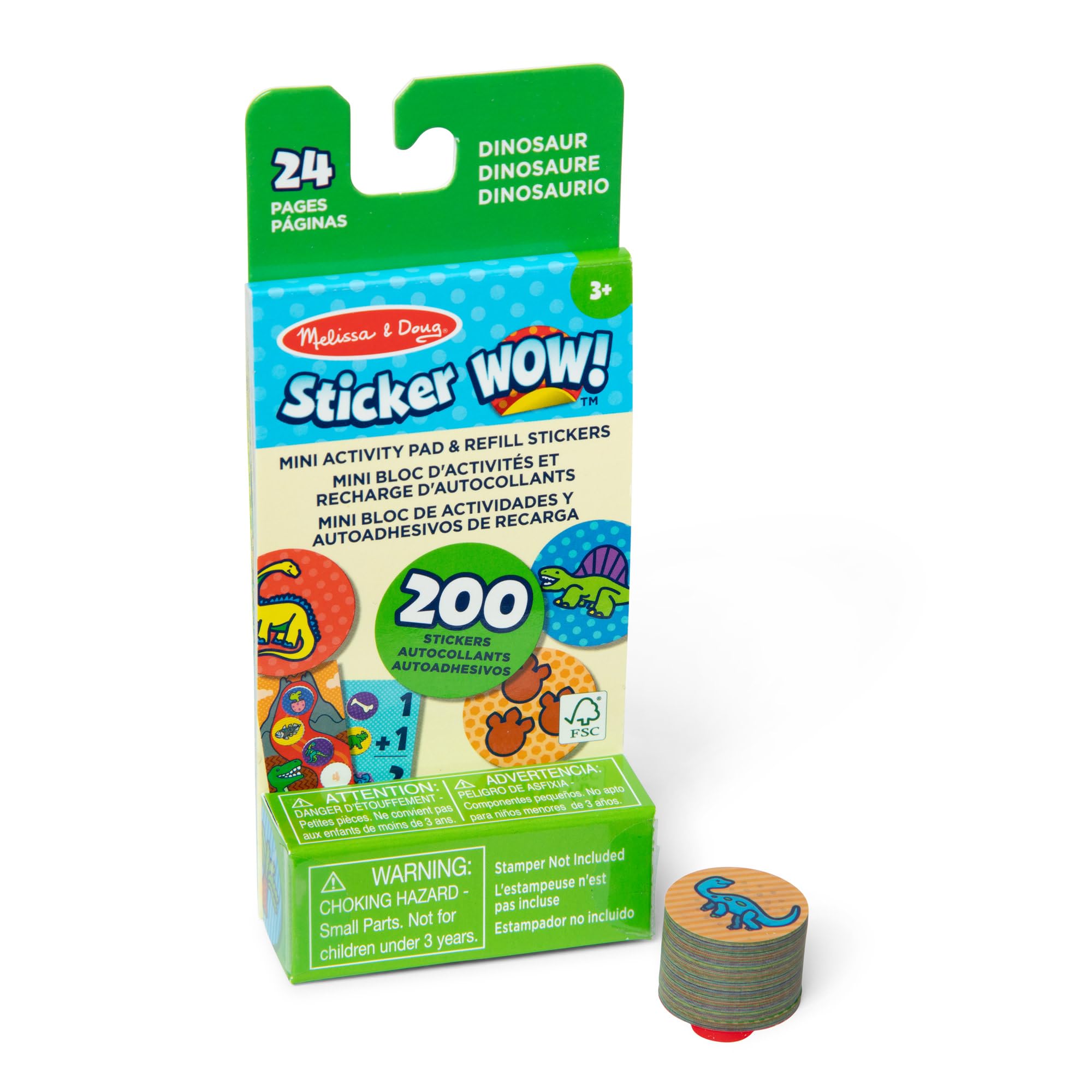 Melissa & Doug Sticker Wow!™ Mini Activity Pad and 200+ Refill Stickers for Sticker Stamper Arts and Crafts Fidget Toy Collectibles – Dinosaur Stickers