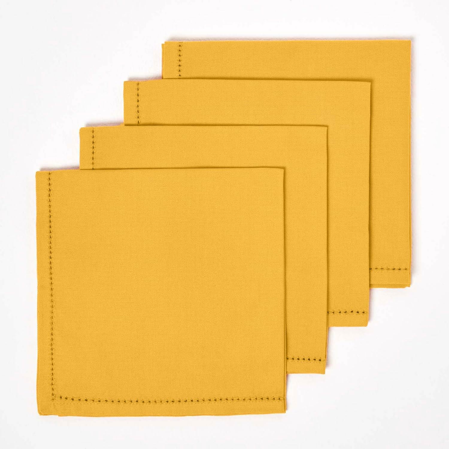 HOMESCAPES Premium Yellow Cloth Napkins, Set of 4, Handcrafted, Plain 100% Cotton Fabric Napkins, Washable & Reusable, Dinner Table Napkins for Parties, Events & Weddings - Mustard Yellow, 45 x 45cm