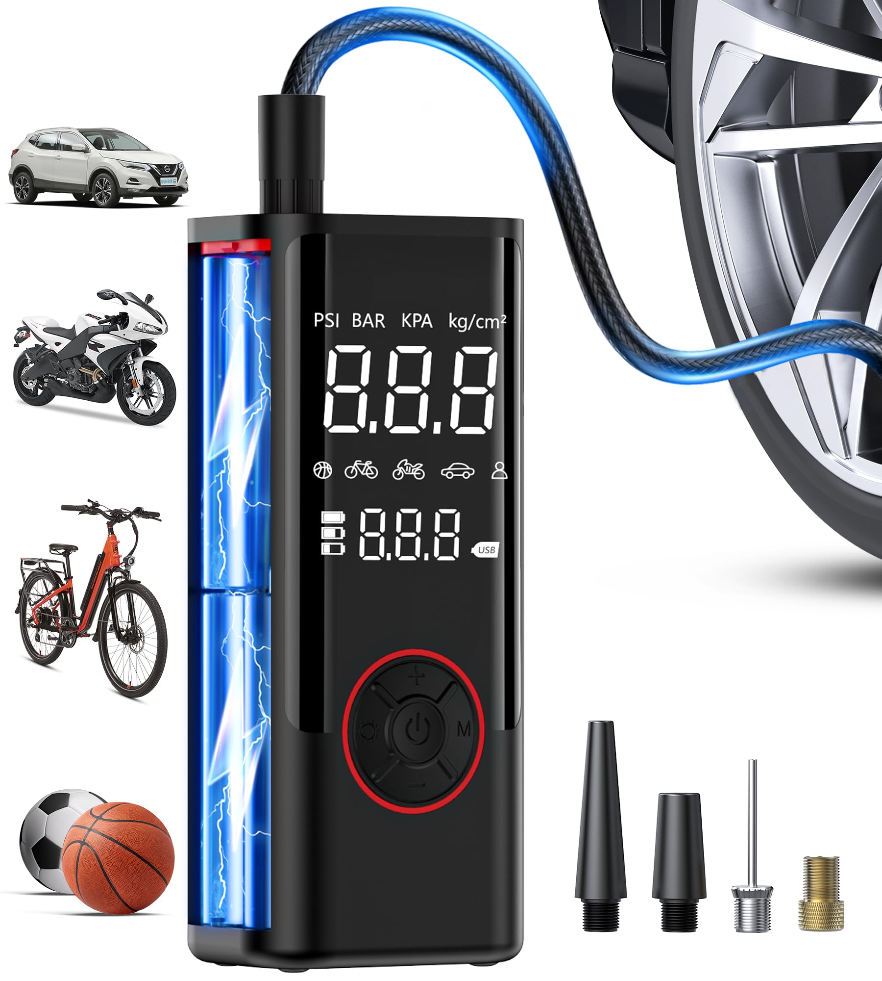 Compressore Aria Portatile BumaiGo 150 PSI Pompa Senza Fili Con LED Per Auto Moto Bici Palloni