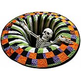 Celwchx 3D Halloween Rug, 32 Inch 3D Rugs Optical Illusion Halloween Rugs Indoor, 3D Skeleton Vortex Quilted Round Halloween Rug, Soft & Durable Fabric Non-Slip Home Decor (A)