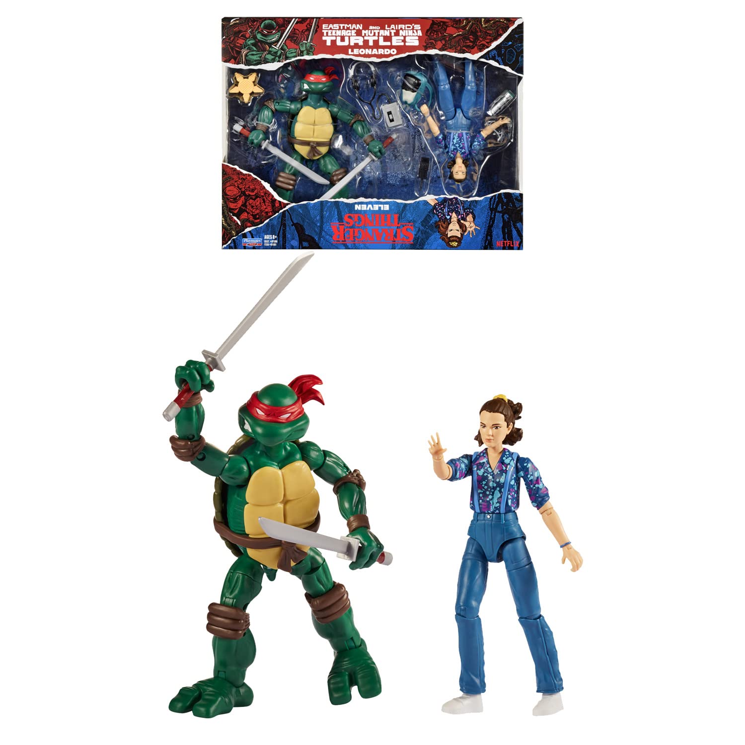 Bandai 2 Pack | Teenage Mutant Ninja Turtles Leonardo Vs Stranger Things Eleven Action Figures | 6'' Stranger Things Eleven And Leonardo Ninja Turtle Action Figures With Articulation — image 1