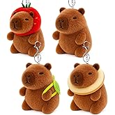 4 Pack Capybara Plush Keychain, Valentines Keychains for Class, Capybara Stuffed Animal Toys, Cute Capibaras Peluches Keychain for Bag Charms, Birthday Valentines Party Favors Gifts for Girls Boys