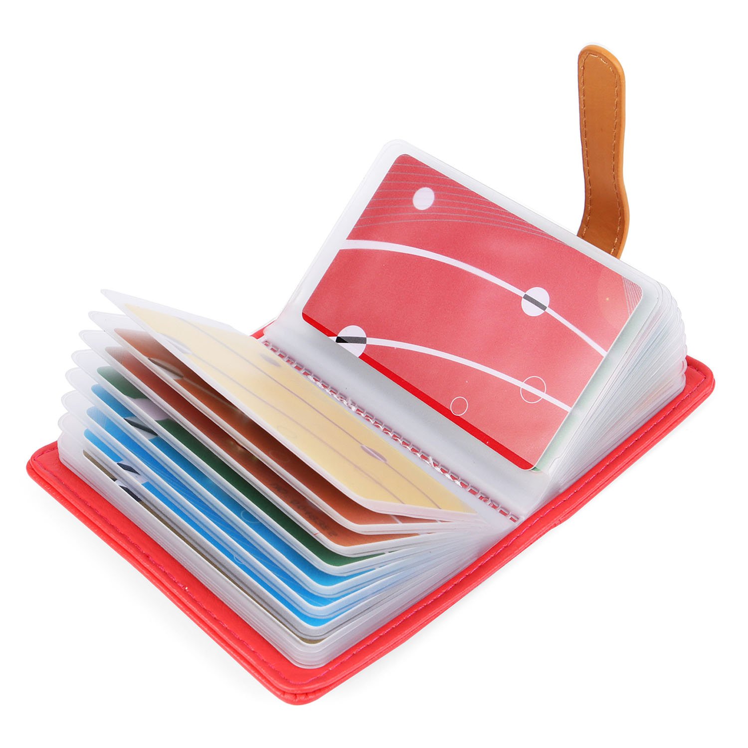 10 Colors Credit Card Holder Credit Card Wallets for Women Men Leather 26 Card Slots (Watermelon Red)