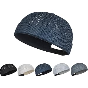 Breathable Brimless Mesh Caps for Men, Summer Mesh Hat Cap Adjustable Skull Beanie