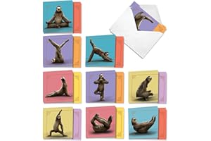 The Best Card Company - 20 Blank Yoga Animal Cards (4 x 5.12 Inch) - All Occasion Kids Set (10 Designs, 2 Each) - Sloth Yoga AMQ6255OCB-B2x10