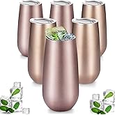 Maxdot 6 Pieces Champagne Tumbler Stemless Flutes Double Insulated Mini With Lips Stainless Steel Cocktail Cups for Coffee Wine Glass (Rose Gold, Champagne)