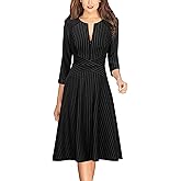 VFSHOW Womens Work Business Front Zipper A-Line Dresses 3/4 Sleeve Office Church Fit and Flare Skater Swing Knee Length Dress