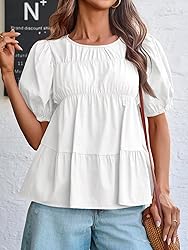 Tankaneo Womens Puff Sleeve Peplum Babydoll Tops