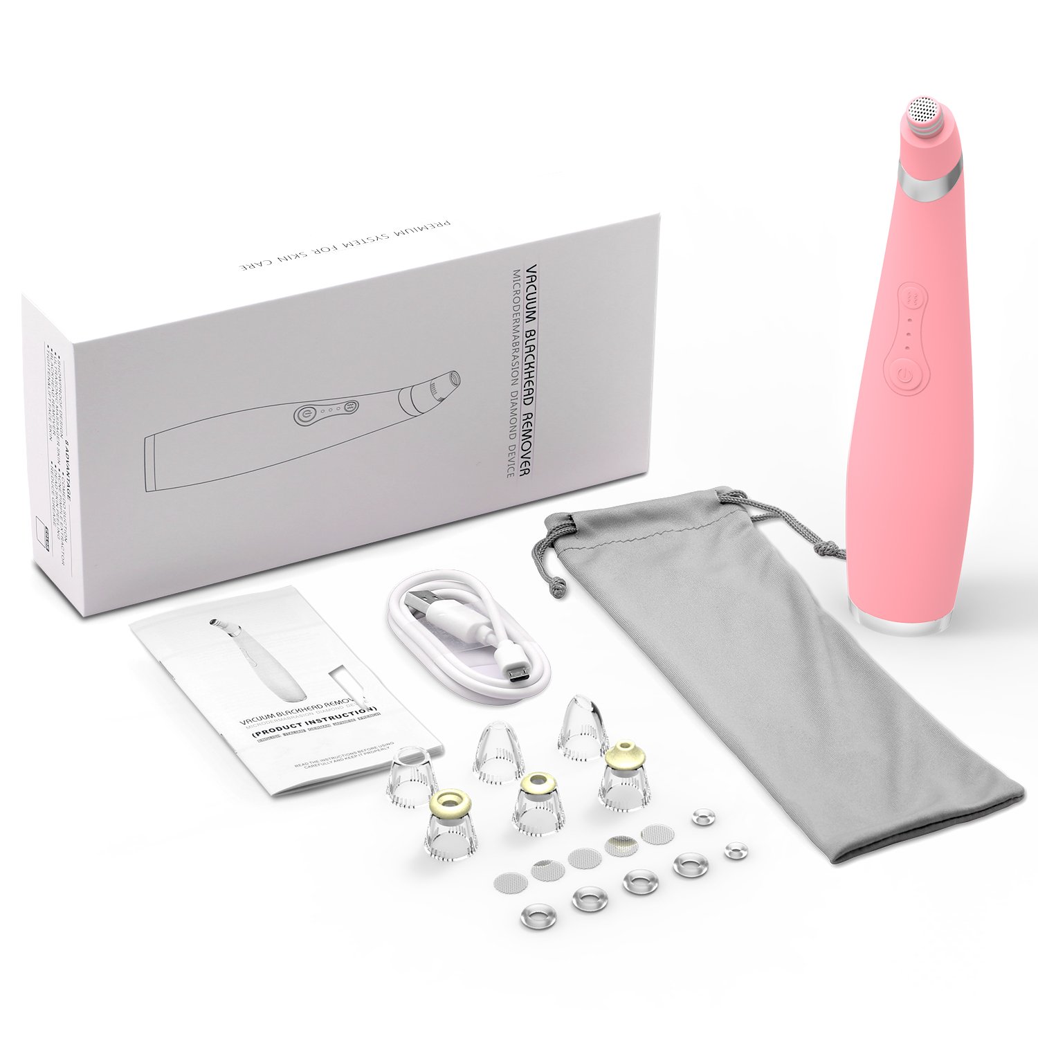 Blackhead Remover Facial Pore Cleaner Vacuum Microdermabrasion Diamond Machine Comedone Extractor Acne Removal Tool Strong Suction Cleaner with 2pcs Blackhead Tools for Free a gift for Mother (Pink)