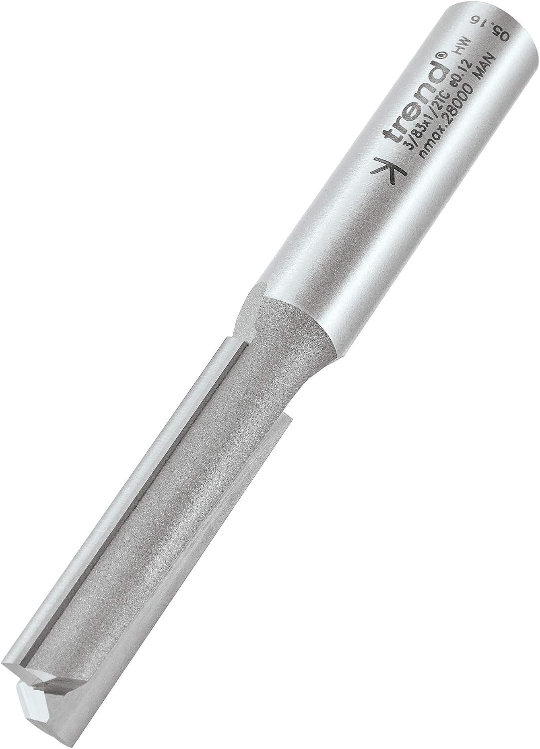 Trend Professional Two Flute Router Cutter, 1/2 Inch Shank, 12.7mm Cut Diameter, 50mm Cut Length, Tungsten Carbide Tipped, 3/83X1/2TC