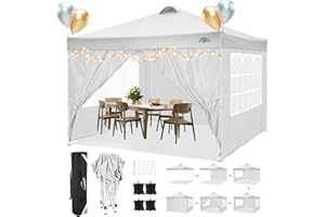 COBIZI COBlZI 10x10 EZ Pop Up Canopy Tent with 4 Removable Sidewalls，Waterproof Commercial Easy Adjustable Gazebo Tent with Air Vent, 4 Sandbags，4 Stakes & 8 Ropes（Tents for Party/Exhibition,White