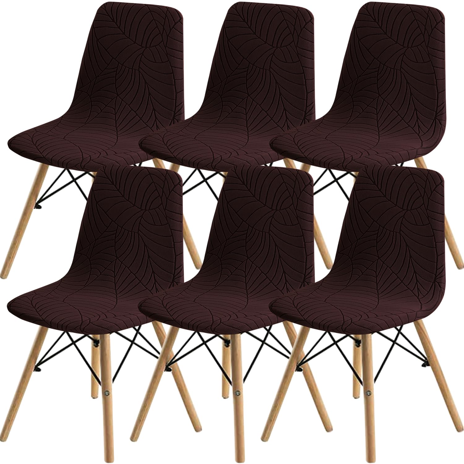 SHENGYIJING Dining Chairs Covers Set of 2/4/6,Style Shell Dining Chair Mid Century Modern Chair Sipcover,Upholstered Dining Accent Side Chair Covers (Brown1,6 Pieces)