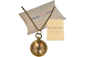 Stanley London Engraved Antique Brass Working Compass Necklace | Personalized Gift For Her, Women, Wife, Girlfriend, Daughter, Niece, Adventurer, Traveler