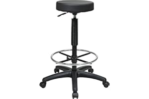 Work Smart Office Star ST217 Thick Padded Vinyl Seat Backless Drafting Stool with Adjustable Footring, 23-33", Black