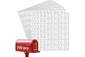 STARLIBOO 700 PCS Number Stickers, 1" Waterproof Vinyl Number Stickers, Consecutive Number 0-9 Labels Self-Adhesive Without Residue Left for Indoor and Outdoor (Each Number 70 PCS, White)