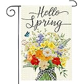 Spring Floral Garden Flag Mason Jar 12x18 Inch Double Sided Small Burlap Seasonal Holiday Flag for Outside Yard hello spring