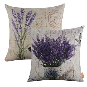 LINKWELL Pack of 2, Square Throw Pillow Covers Set Decorative Cushion Case for Sofa Bedroom Car Couch 18 x 18 Inch - French Country Purple Lavender Flower CC1038-1142