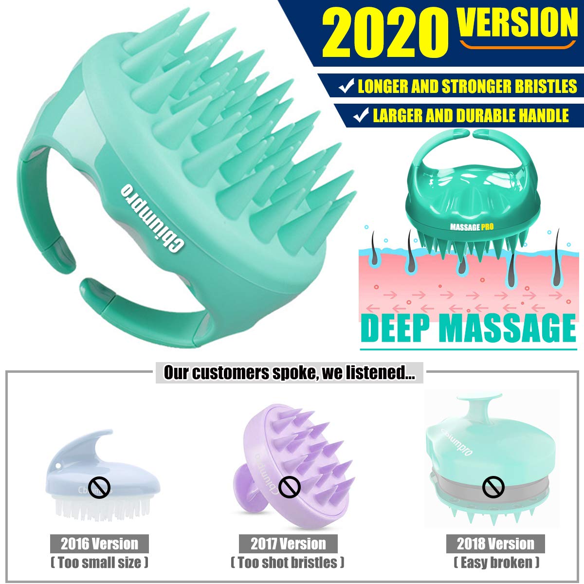 Scalp Massager, 2 Pack Scalp Brush Hair Shampoo Brush Head Scrubber [ 2020 Upgraded Version ] 100% Comfortable for All Hair Types of Curly Girls, Women, Wife, Girlfriend, Daughter, Men, Kids, Pets: Health & Personal Care