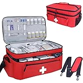 ALSLEA First Aid Bag Empty Large Medical Bag with Shoulder Strap 16”x 9½” x 7” Medicine Organizer Box Travel First Aid kit Emergency Supplies Storage Bag for Car, Home, Office, Outdoor (Red)