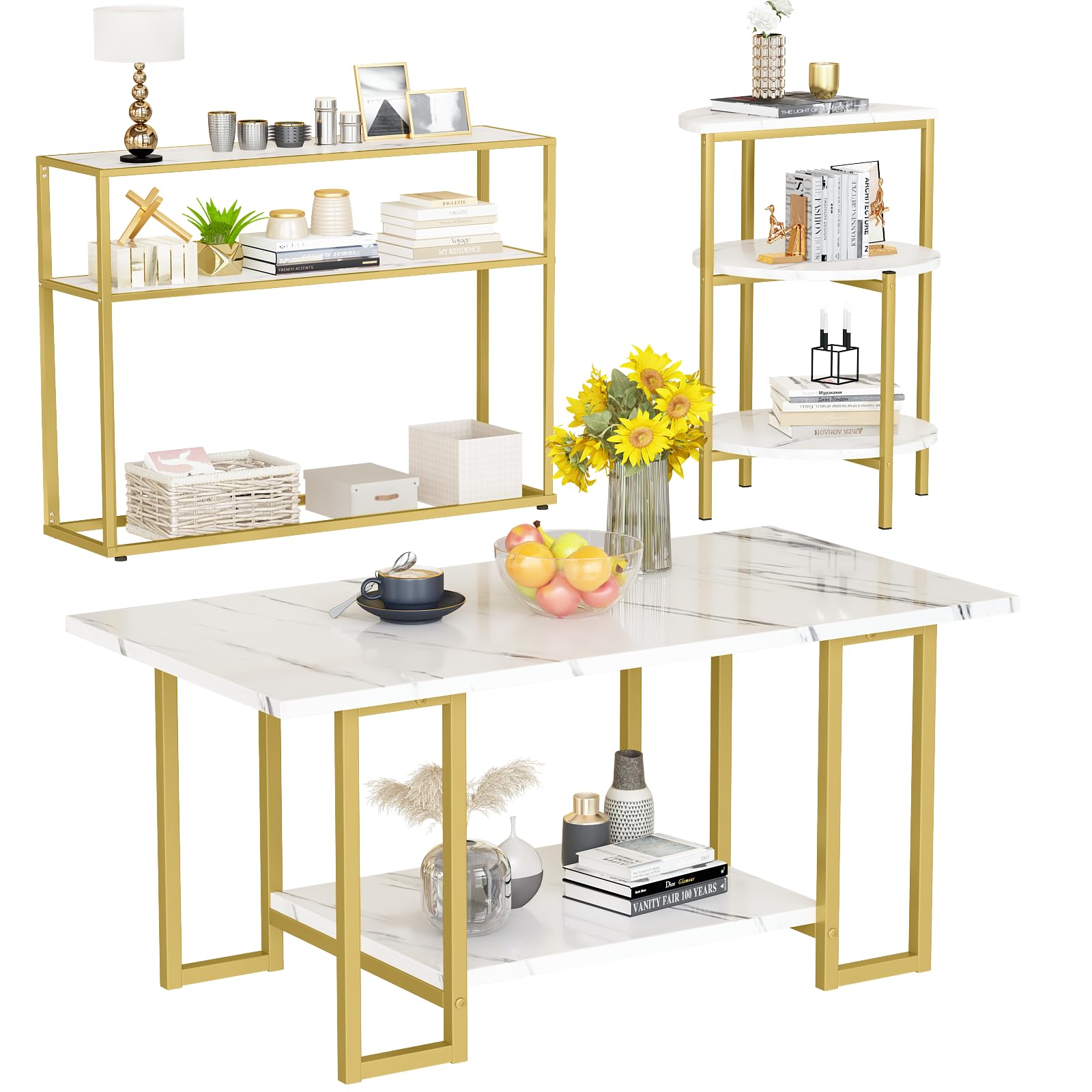AWQM 3 Pieces Modern Coffee Set, with End Table and