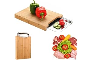 Wood Cutting Board with Slide Out Trays,Catches Food and Waste, Solid Wooden Butcher Block with Removable Drawers,Cutting Boa