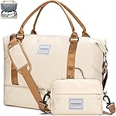 WOOMADA Weekender Bag for Women,Travel Carry On Bag with Shoe Compartment, Overnight Travel Duffle Bag with Toiletry Bag(beige&brown)