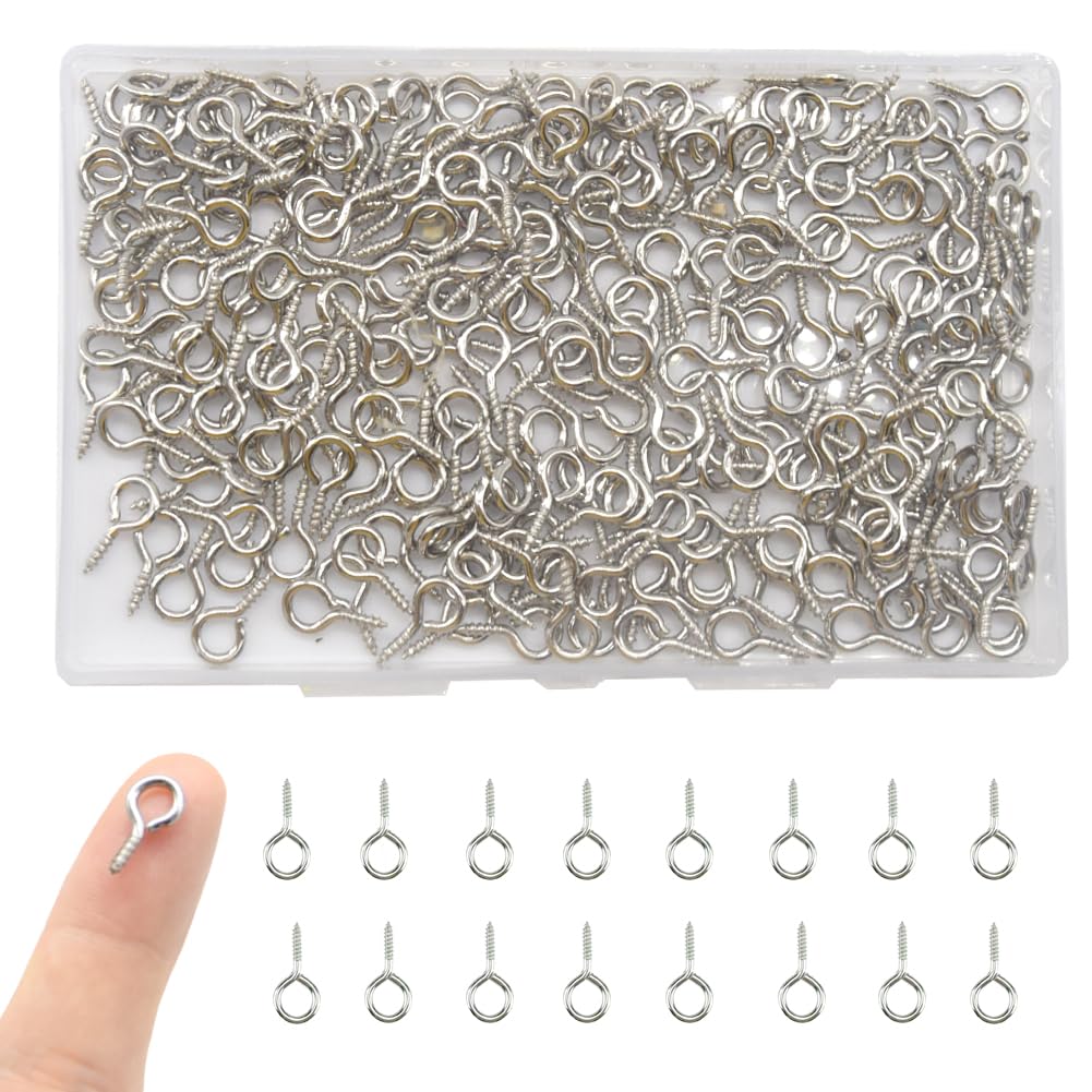 CEEYSEE 300 Pcs Small Eye Screws 8 x 17mm Mini Screw Eye Pin Peg Self Tapping Screws Hooks Ring for Arts Crafts Projects (YJY1)