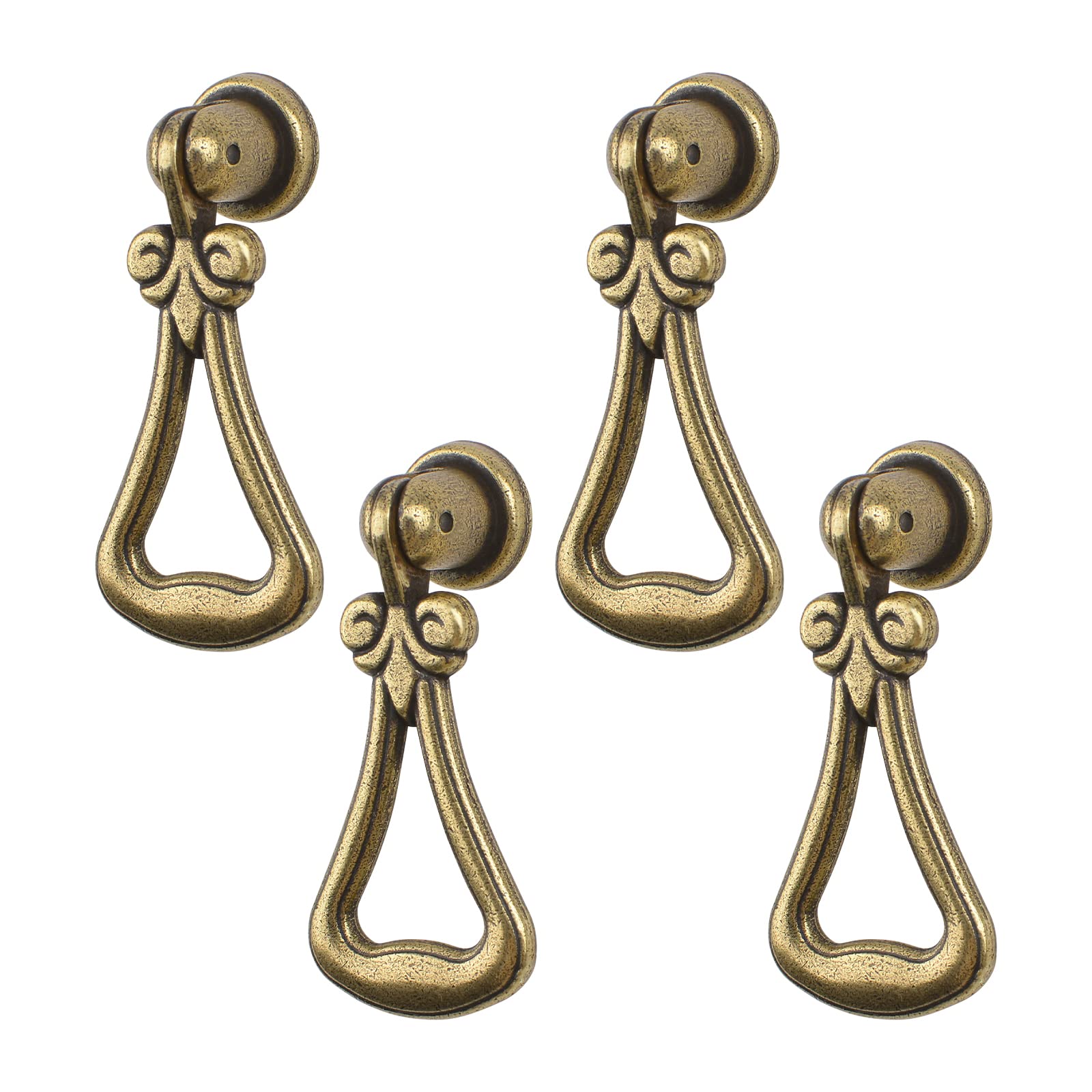 MOROBOR Vintage Cut-Out Pendant Pulls, 4pcs Long Triangular Ring Zinc Alloy Knobs Green Bronze Single Hole Handle for Cabinets Wardrobe Cupboard Closets Drawer Door Furniture Decorative