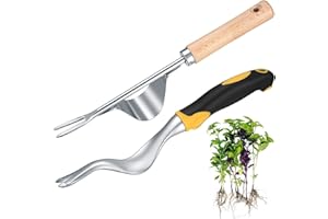 wugongshan 2 Pcs Hand Weeder Puller Tool, Manual Weed Puller Tool Kit, Garden Manual Weeder Removal Tools with V-Shaped Forks, for Garden Yard Lawn Farm Weed Roots Digging Removal Hand Tool