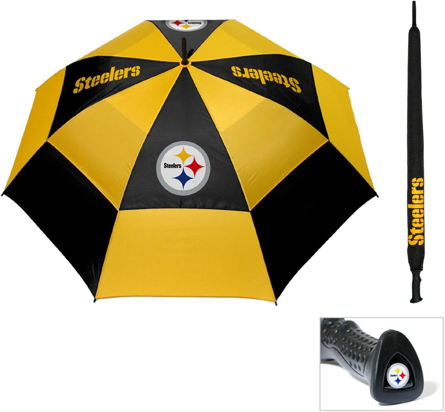 Team Golf NFL Pittsburgh Steelers 62" Golf Umbrella with Protective Sheath, Double Canopy Wind Protection Design, Auto Open Button : Sports Fan Golf Umbrellas : Sports & Outdoors