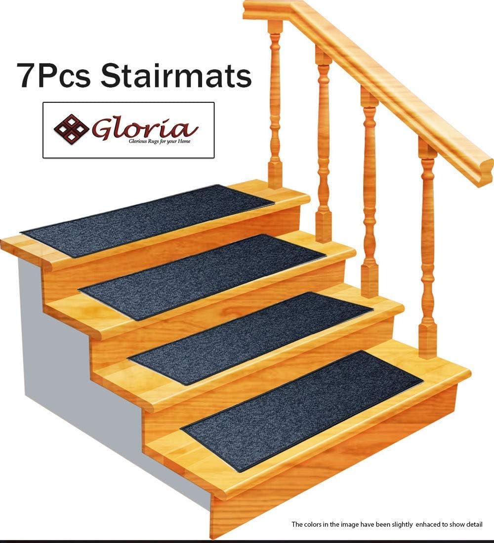 Stair Treads Carpet Non-Slip – Stair Runners for Wooden Steps Non Slip – Rubber Back Stair Rugs – Pet Dog Carpet for Stairs - Stairway Carpet Rug – Set of 7 Solid Navy (8.5” x 26”)