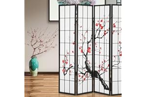 SFIHOME Chinese Style Room Divider with 4 Panels, Partitions and Dividers Freestanding Privacy Dressing Screen Temporary Wall, Plum Blossom