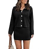 Saodimallsu Womens 2 Piece Sweater Skirt Sets Long Sleeve Collared Button Cardigan Knit Mini Skirt Two Piece Fall Outfits