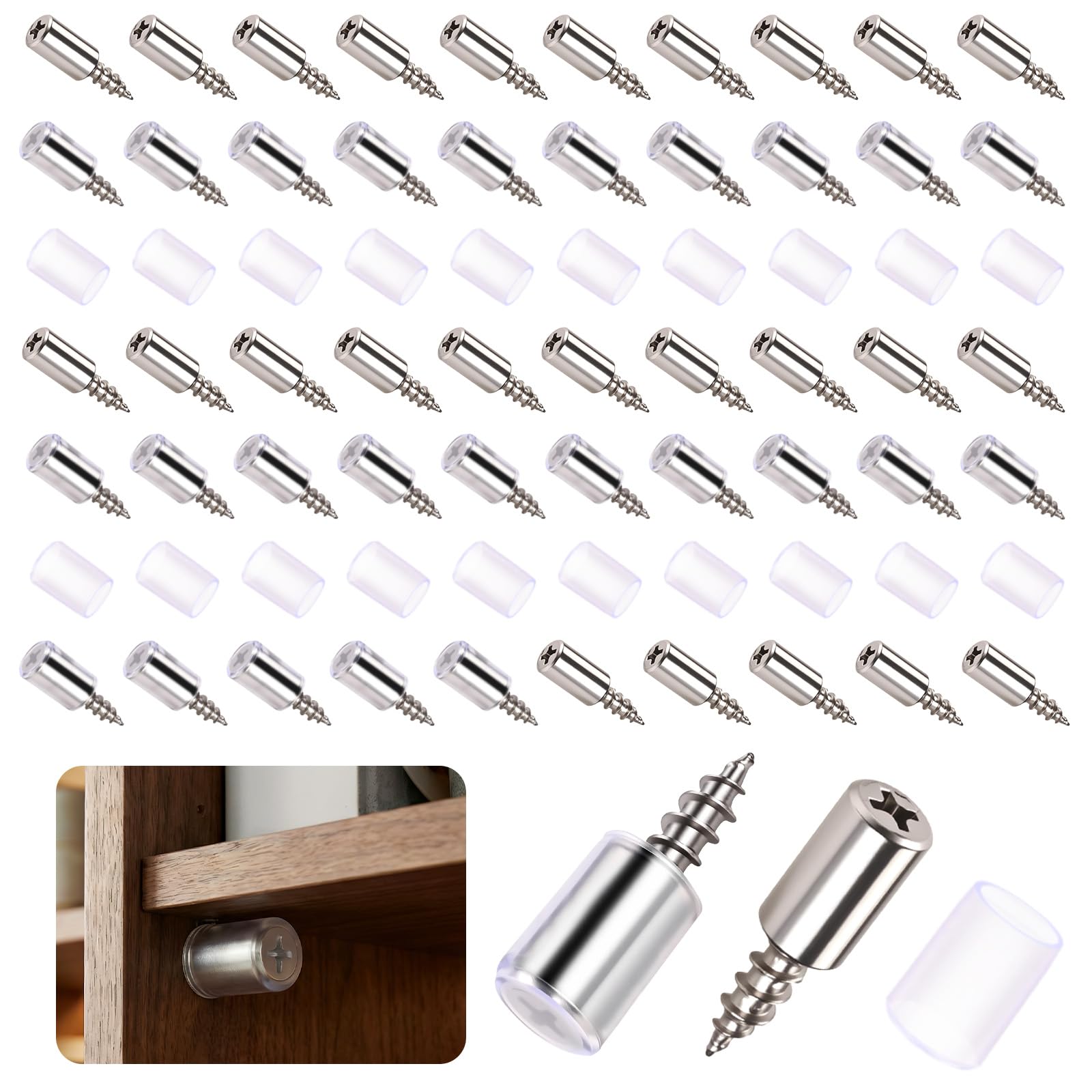 Photo 1 of 50 Pcs Cabinet Shelf Support Pegs, Self-Tapping Screws with Non-Slip Sleeves, Laminate Fixed Support Pins for Cabinets, Bookcases, Wardrobes and Furniture Shelves