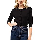 JSCEND Women's Cropped Cardigan 3/4 Sleeve Crewneck Button Up Sweater Knit Top (S~XL)