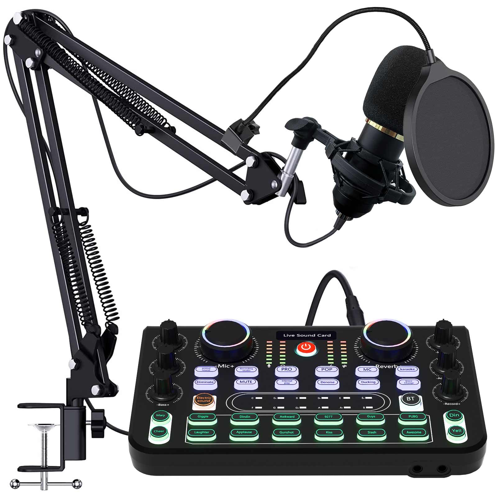 Rubehoow Podcast Equipment Bundle, Audio Interface and DJ Mixer and BM-800 Condenser Microphone, Studio Equipment with Phantom Power, Individual Channel Design, Streaming, Voice Over, Singing, PCetc.