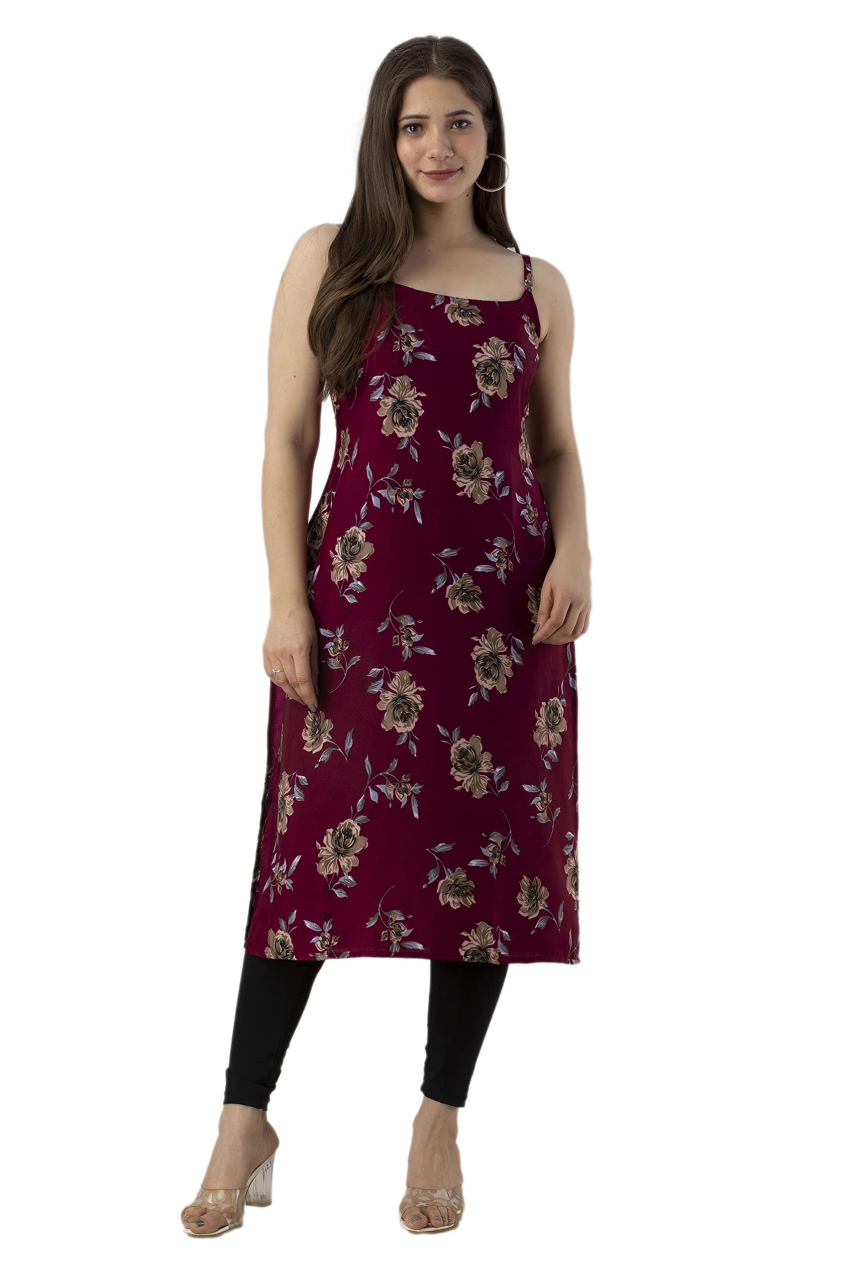 Photo 1 of Madnoo Women's Printed Straight Kurta | Kurti for Women (Medium, Floral Purple)
