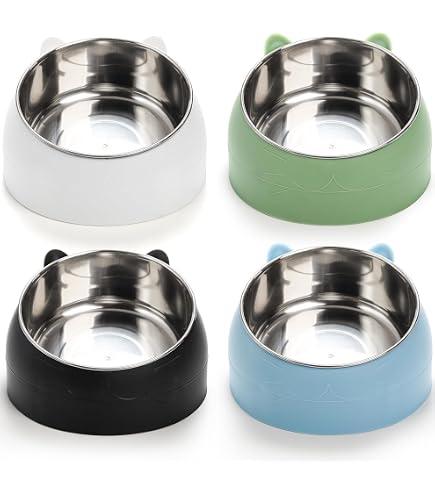 OCM Raised Cat Bowl - 8oz Heart Shaped Elevated Food Bowl With Non-Slip Base (Pink)