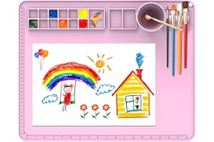 IYYI Silicone Painting Mat, Paint Mat with Cup and Palette, 20"X16" Siliocne Pad for Crafts, Resin, Clay, Kids Art Pad with Raised Edge (Pink)