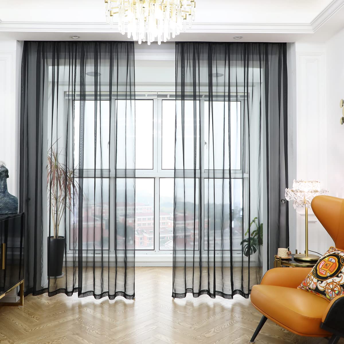 MIANBO Black Sheer Curtains 130 Inches Length 2 Panels Set Window Sheer Curtains Basic Rod Pocket for Bedroom Children Living Room Yard Kitchen