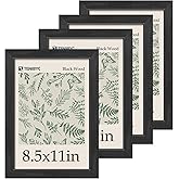 TENIBYC 8.5x11 Picture Frame Black - 4 Pack, HD Tempered Glass, Elegant Wood Grain Photo Frame, Suitable for Certificate Document, Table or Wall Display