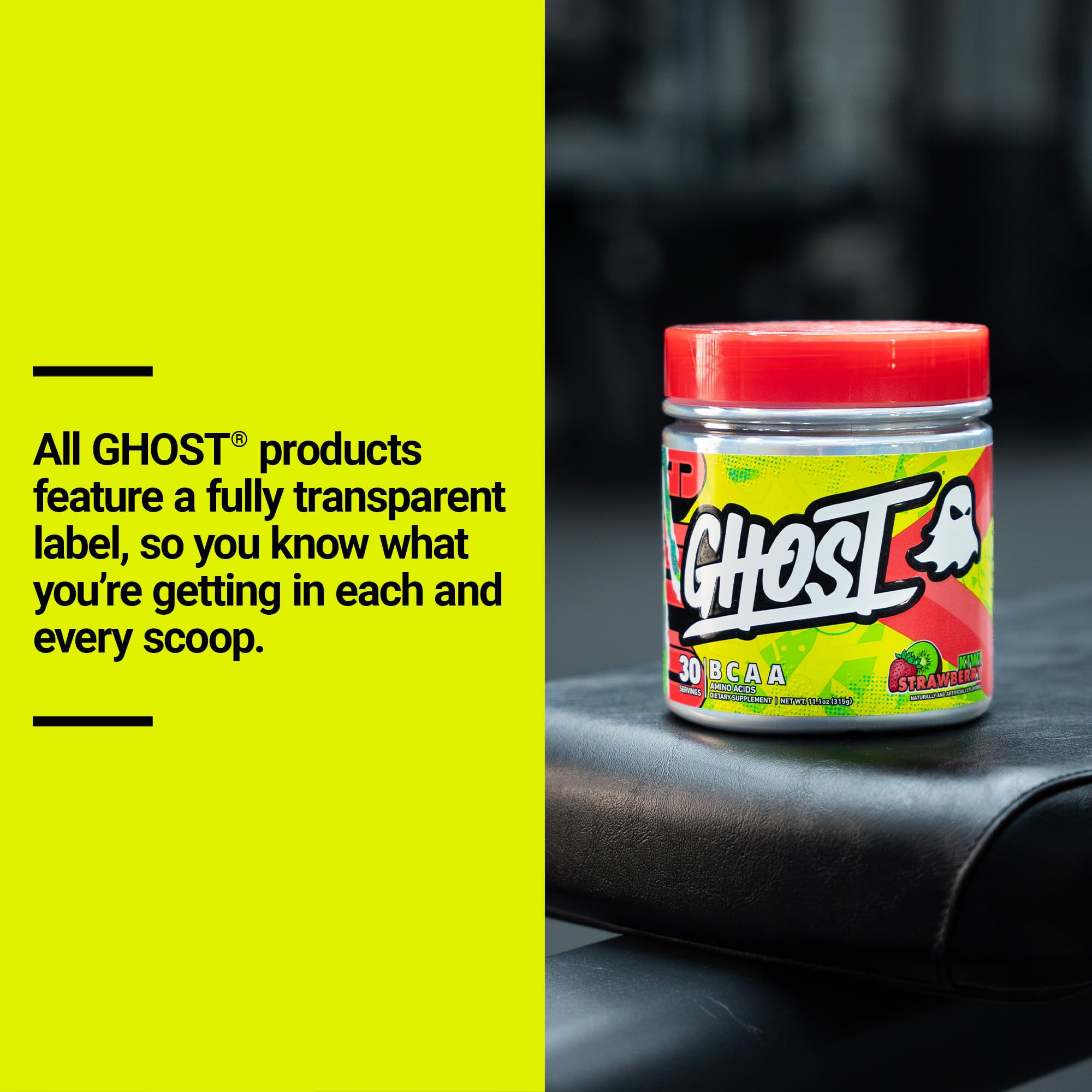 GHOST BCAA Powder Amino Acids Supplement, Kiwi Strawberry - 30 Servings - Sugar-Free Intra, Post & Pre Workout Amino Powder & Recovery Drink, 7G BCAA