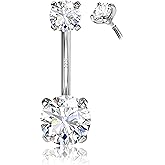 FIASASO 14G Surgical Steel G23 Titanium Sterling Silver 14K Gold Plated Belly Button Rings for Women Round Cubic Zirconia Navel Barbell Stud Hypoallergenic Body Piercing Jewelry