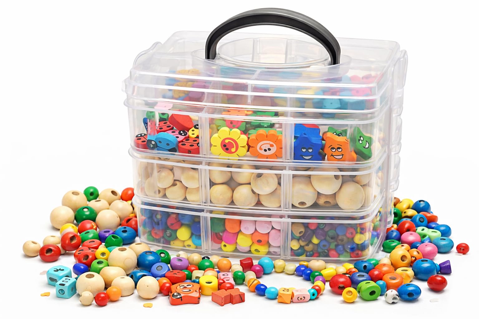 Perlin Wooden Beads Set Children's Craft Set Beads Set Colourful Natural Craft Beads Box 1000 Pieces Jewellery Crafts DIY Children Craft Box Wooden Beads Mix 6 mm 20 mm