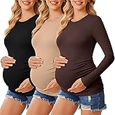 Ekouaer Women's Maternity Crew Neck Long Sleeve Tee 3 Pack