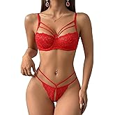 Avidlove Women Lingerie Sets Sexy Lace Bra and Panty Set Underwire Push Up Lingerie Strappy Bra Thong